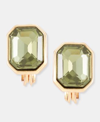 Серьги-клипсы на пуговицах с изумрудной огранкой Anne Klein зеленого цвета