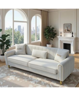 Современный плюшевый 3-местный диван Streamdale Furniture с подушками и металлическими ножками