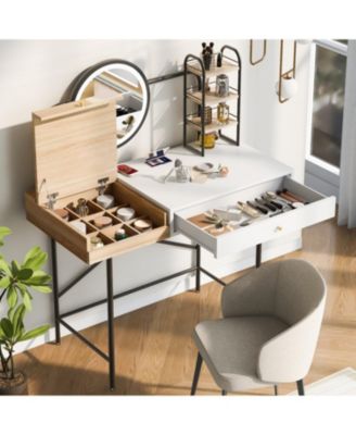 Белый туалетный столик Streamdale Furniture с зеркалом, зарядным устройством и местом для хранения