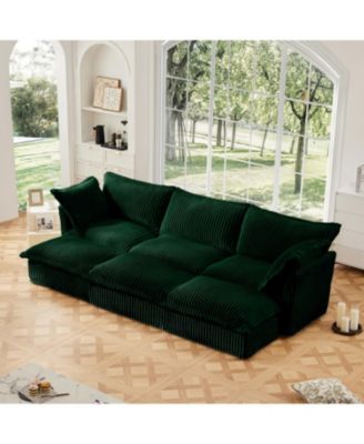 Streamdale Furniture Зеленый вельветовый 3-местный диван с пуфиками