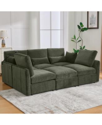 Streamdale Furniture Современный секционный диван U-образной формы с пуфиком, USB-разъемом и держателем для телефона - Зеленый
