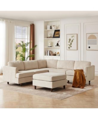 Вельветовый 6-местный модульный секционный диван Streamdale Furniture (бежевый)
