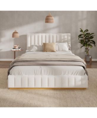 Каркас кровати Streamdale Furniture с льняной обивкой размера Queen-Size на основе массива дерева коричнево-бежевый