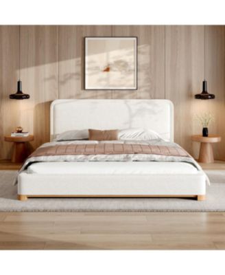 Мебель Streamdale с обивкой Queen Size из букле с изогнутым изголовьем и каркасом кровати белого цвета