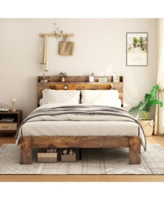 Каркас кровати Streamdale Furniture King Wood со светодиодным изголовьем и USB-накопителем