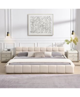 Элегантная кровать Streamdale Furniture с обивкой из бежевого шенилла в шахматном порядке, Королевская, Бежевый