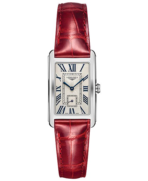 Longines Women S Swiss Longines Dolcevita Red Leather Strap Watch 23x37mm L55124715 Reviews All Fine Jewelry Jewelry Watches Macy S