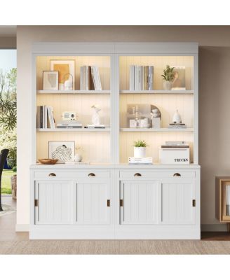 Комплект книжных полок со светодиодной подсветкой Streamdale Furniture с раздвижными дверцами и выдвижными ящиками, белый