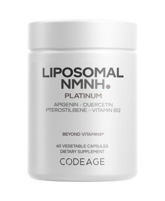 Codeage Liposomal NMNH Platinum - добавка NMNH в дозе 500 мг, предшественник NAD+ с кверцетином, птеростильбеном, апигенином, 60 капсул белого цвета