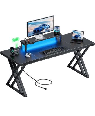 Игровой стол Streamdale Furniture с USB-зарядкой, светодиодной подсветкой и подставкой для монитора