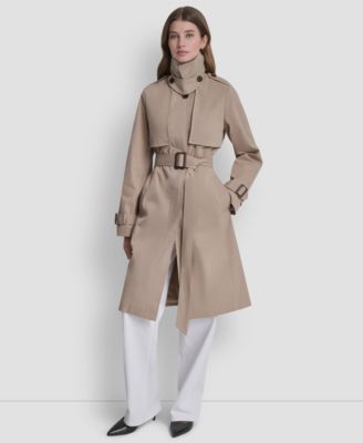 Женский дождевик с воротником-стойкой DKNY коричнево-бежевого цвета