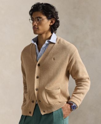 Мужской кардиган свободного кроя с V-образным вырезом Polo Ralph Lauren коричнево-бежевого цвета