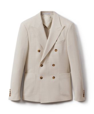 Мужской двубортный приталенный костюм-блейзер REISS коричнево-бежевого цвета