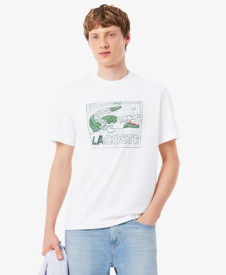 Мужская футболка классического покроя с круглым вырезом и принтом Lacoste, белая