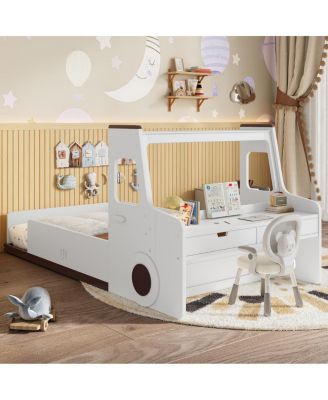 Напольная кровать Streamdale Furniture в форме вагона с местом для хранения вещей, окном и письменным столом, Двухместная