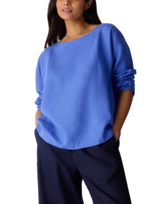 Женский облегающий топ Eileen Fisher с вырезом лодочкой, синий обычного и большого размера