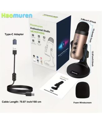 Конденсаторный микрофон Zealsound Haomuren USB K66 с адаптером Type C подключи и играй для ПК / мобильных устройств с выходом на наушники, а также регуляторами громкости и усиления для игр gold