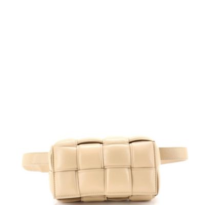 Бывшая в употреблении сумка-кассета Bottega Veneta с подкладкой из кожи Intrecciato коричневого/бежевого цвета