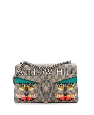 Бывшая в употреблении маленькая сумка Gucci Dionysus с вышивкой на холсте с покрытием GG черного цвета
