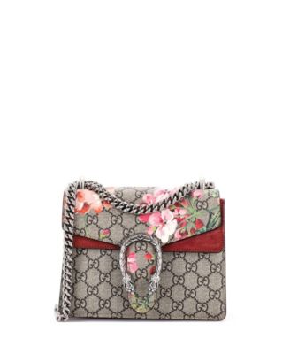 Бывшая в употреблении мини-сумка Gucci Dionysus с цветочным принтом GG из холщовой ткани красного цвета с покрытием