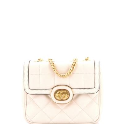 Бывшая в употреблении сумка Gucci Mini Deco с клапаном на цепочке из смешанной натуральной кожи белого цвета