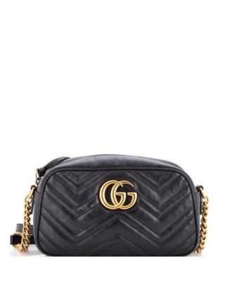 Бывшая в употреблении маленькая сумка через плечо Gucci GG Marmont из натуральной кожи черного цвета