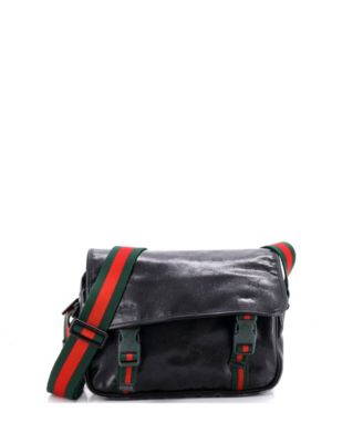 Бывшая в употреблении сумка Gucci Small Web Buckle Messenger из холщовой ткани с покрытием GG черного цвета