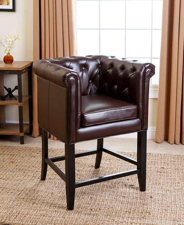 Abbyson Living Norine Tufted Leather Bar Stool, Quick Ship ...