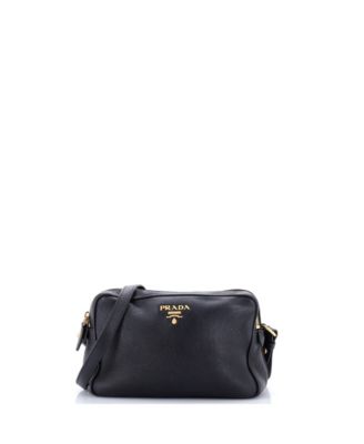 Бывшая в употреблении сумка для фотоаппарата Prada на двойной молнии Vitello Daino black