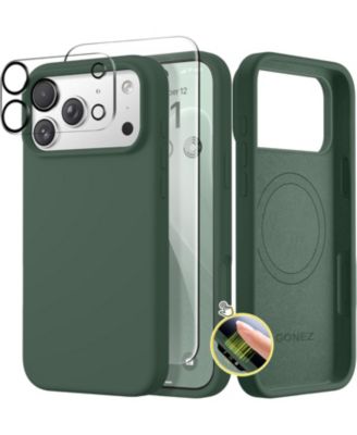Магнитный чехол GONEZ для iPhone 17 Pro, совместимый с MagSafe, жидкий силиконовый противоударный чехол для телефона с защитой от царапин, 6,3 дюйма, Армейский зеленый белый