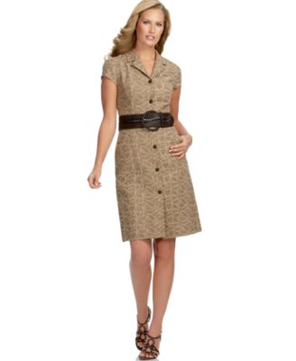 O Oscar Belted Embroidered Shirtdress