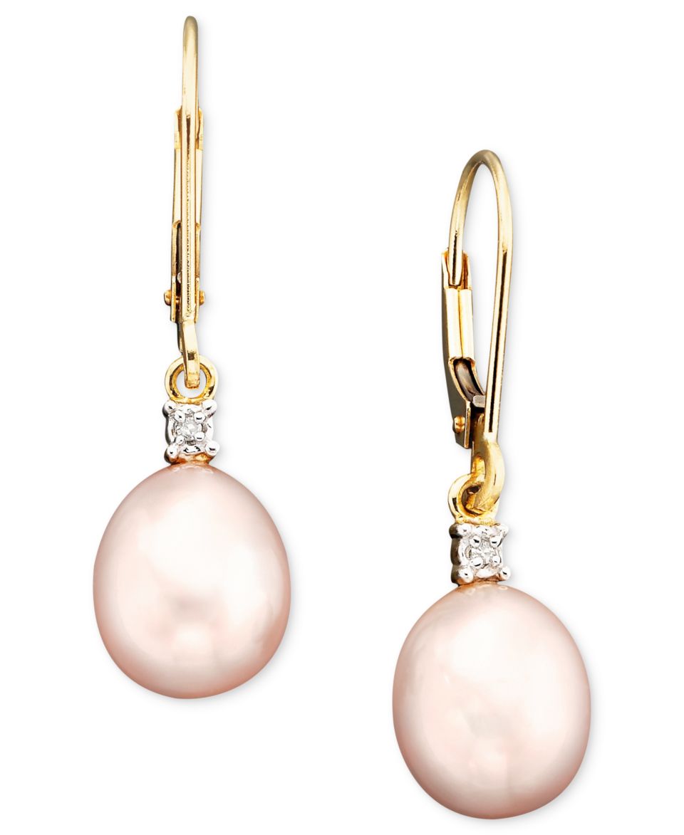 14k Gold Pink Cultured Freshwater Pearl & Diamond Accent Earrings   Earrings   Jewelry & Watches