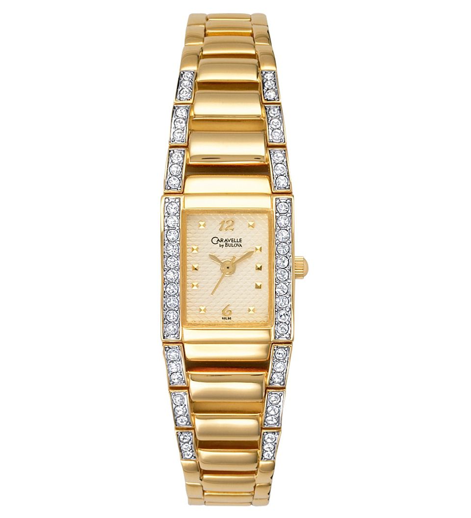 Caravelle by Bulova Watch, Womens Gold tone Crystal Accented Bracelet