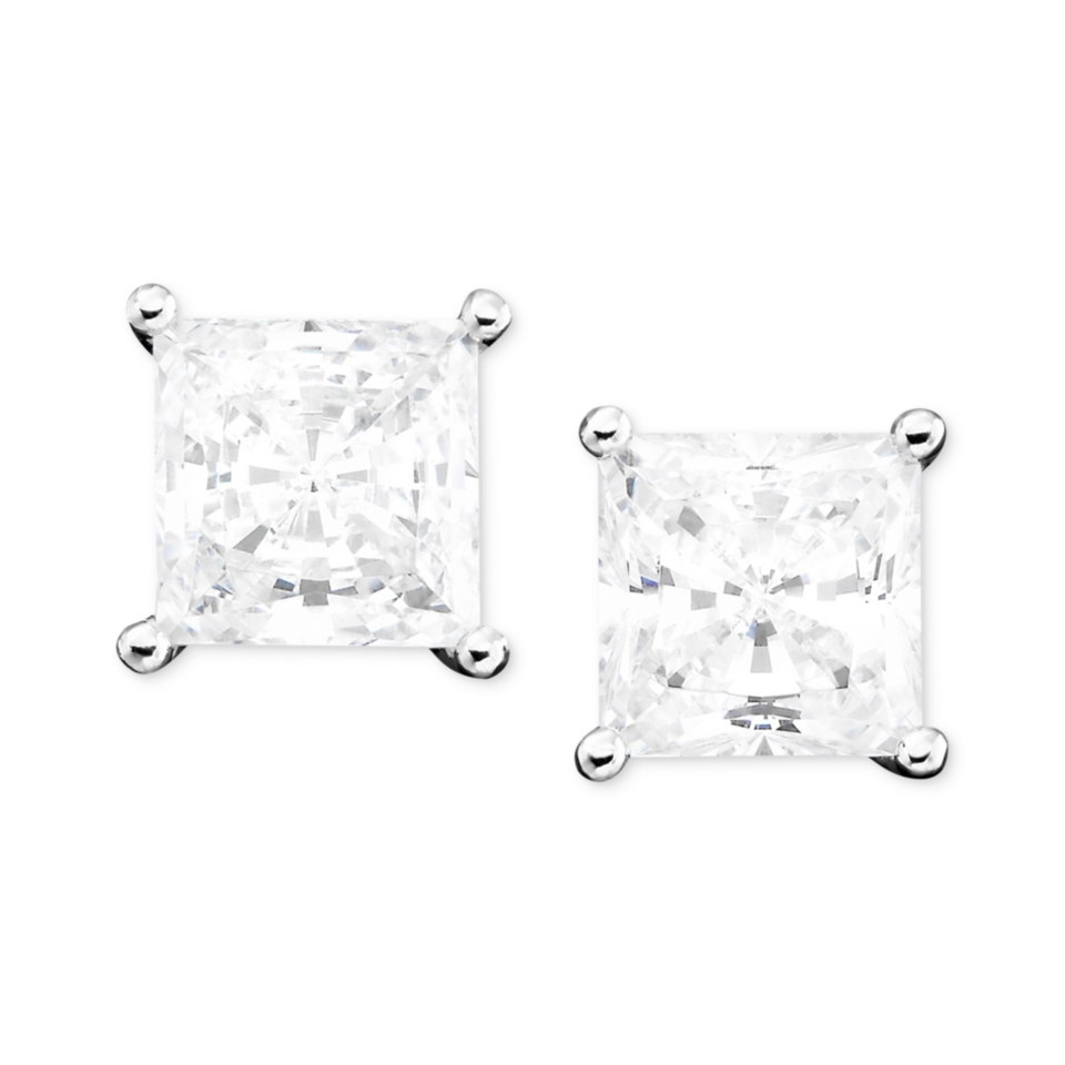 CRISLU Earrings, Platinum over Sterling Silver Cubic Zirconia Princess