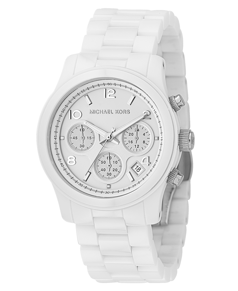 Michael Kors Watch, Womens Chronograph Runway White Ceramic Bracelet