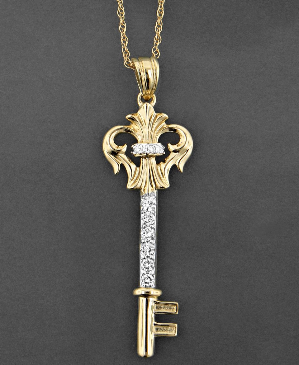 14k Gold Pendant, Diamond Key (1/4 ct. t.w.)