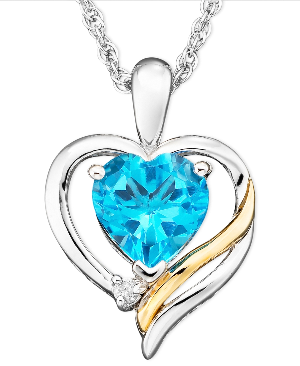 14k Gold and Sterling Silver Pendant, Blue Topaz (1 3/8 ct. t.w.) and