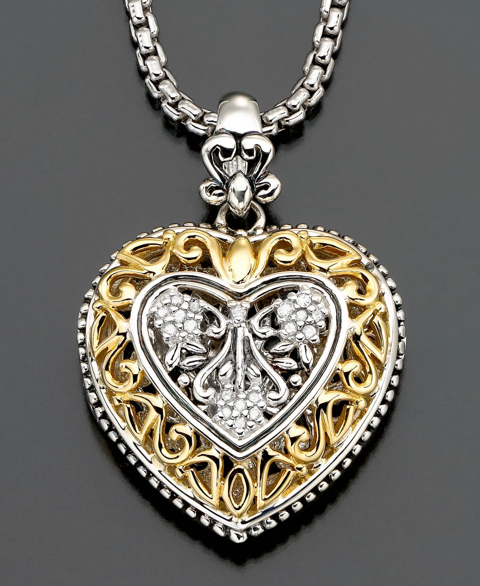 14k Gold and Sterling Silver Pendant, Diamond Heart (1/10 ct. t.w.)