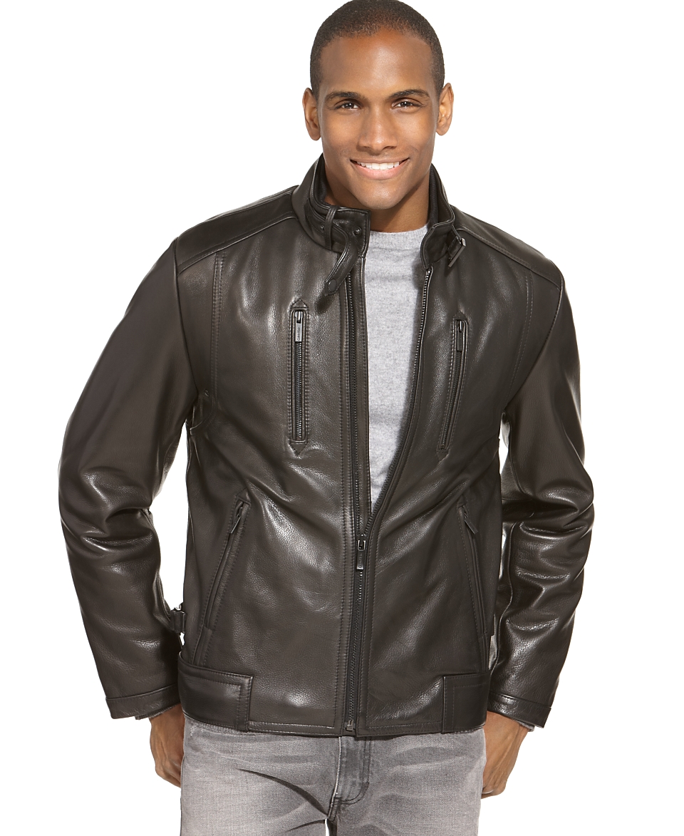  Calvin Klein Jacket, Leather Zip Front with Knit 