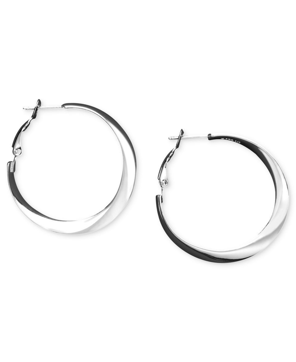 Unwritten Sterling Silver Earrings, Flat Twisted Hoop   Earrings