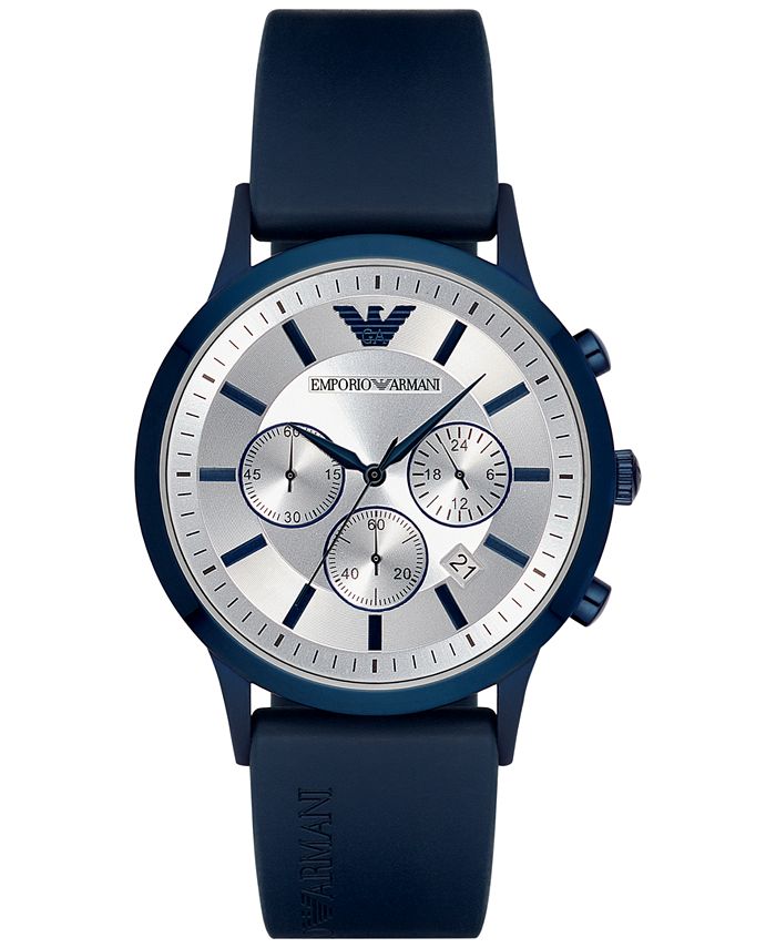 Emporio Armani Men's Chronograph Blue Rubber Strap Watch 43mm AR11026 ...