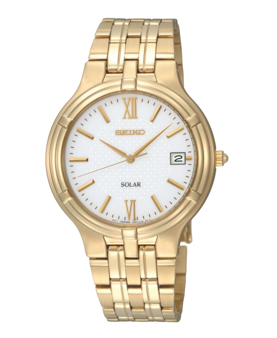 Seiko Watch, Mens Solar Goldtone Stainless Steel Bracelet 37mm SNE030