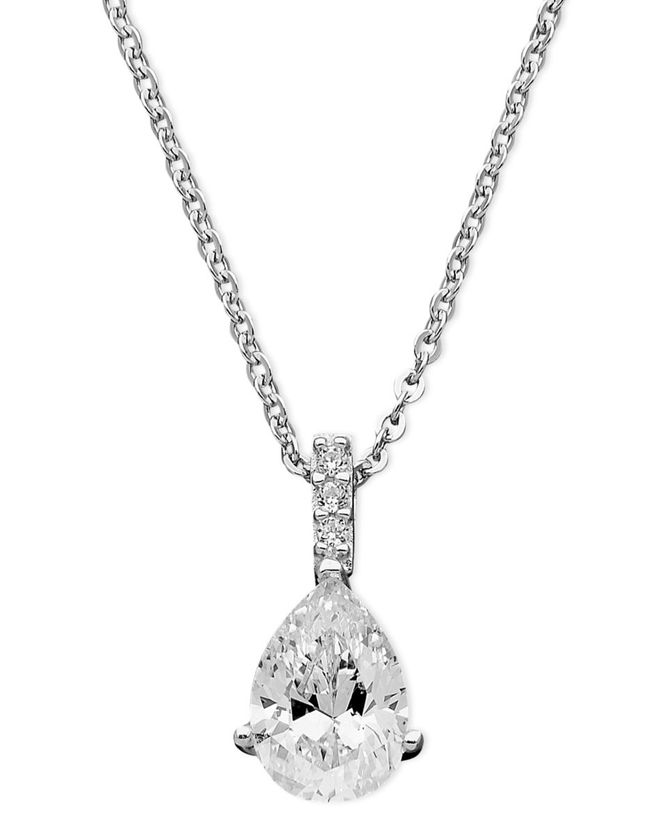 CRISLU Necklace, Platinum Over Sterling Silver Cubic Zirconia Teardrop