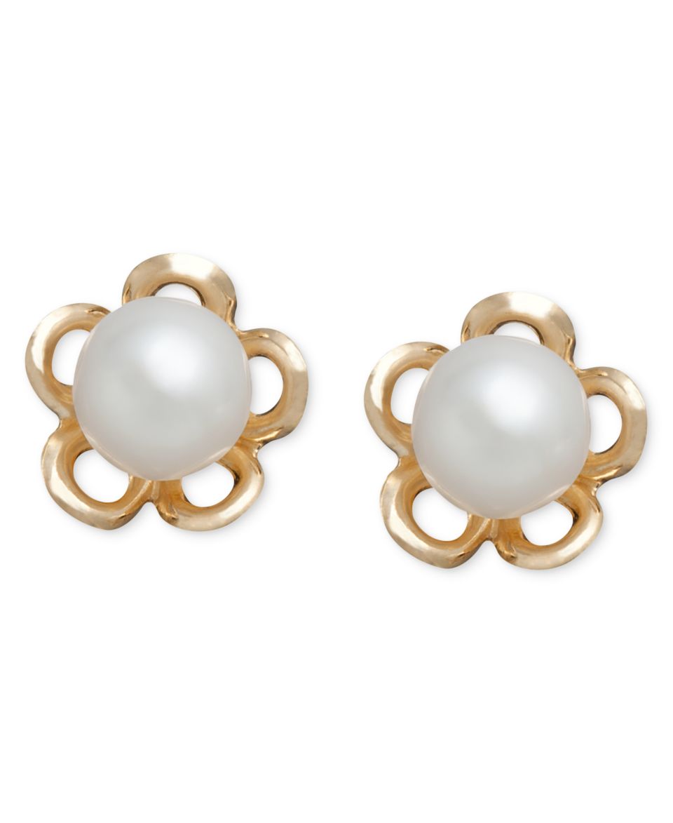 Pearl Earrings, Childrens 14k Gold Cultured Freshwater Pearl Flower