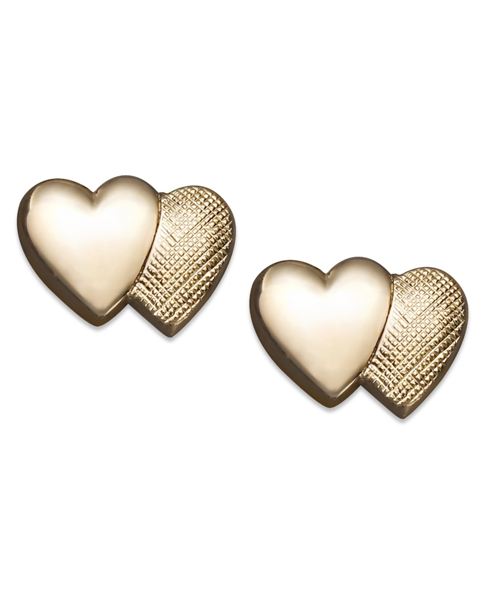 Childrens 14k Gold Earrings, Double Heart Stud   Earrings   Jewelry & Watches
