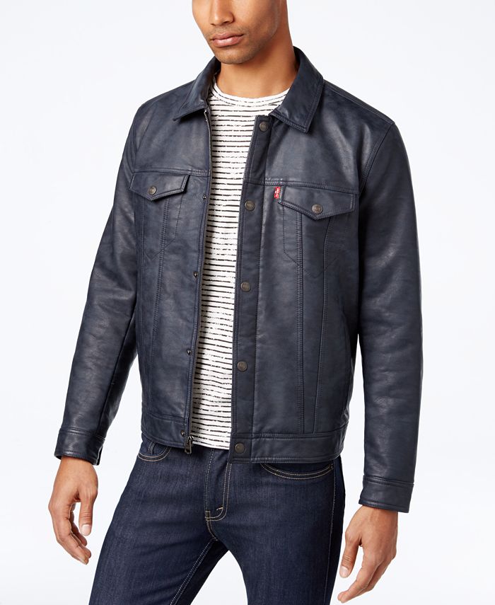 Levi's Men's Faux-Leather Trucker Jacket with Faux-Sherpa Lined Collar ...