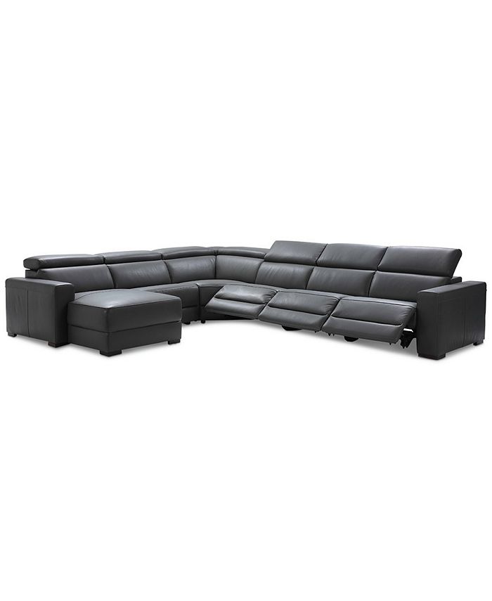 Furniture Nevio 6pc Leather Sectional Sofa with Chaise, 3 Power