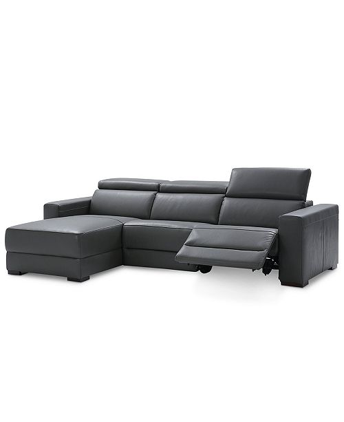Furniture Nevio 3 Pc Leather Sectional Sofa With Chaise 1 Power Recliner And Articulating Headrests Created For Macy S Reviews Furniture Macy S
