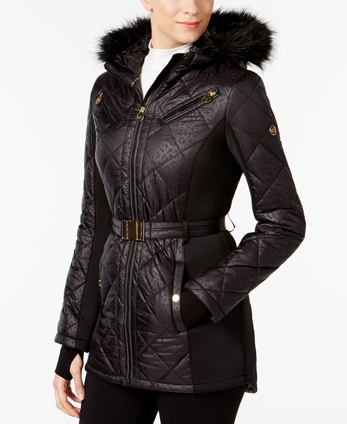 Michael Kors Active Faux-Fur Hooded Belted Puffer Coat & Reviews ...
