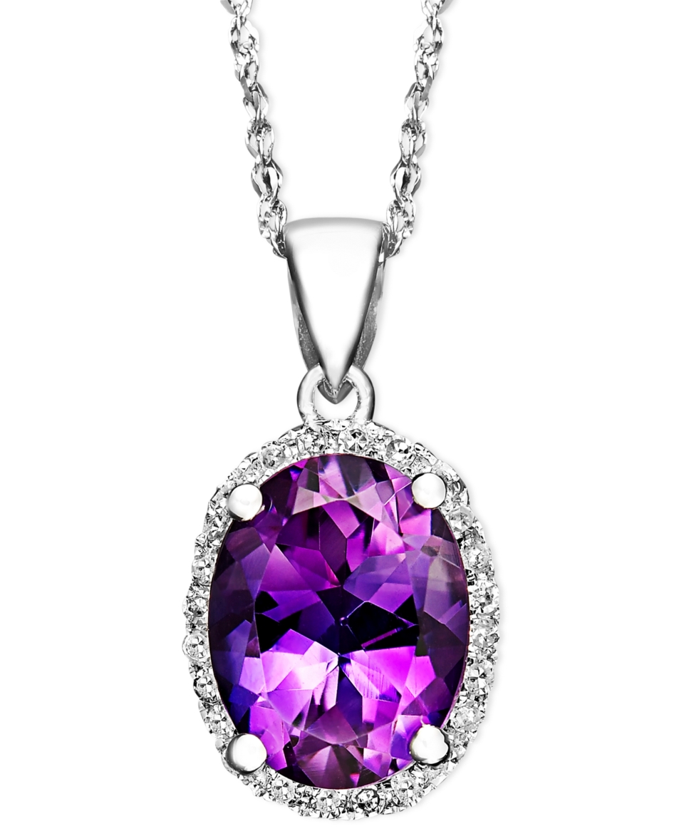 14k White Gold Necklace, Amethyst (1 1/2 ct. t.w.) and Diamond Accent Oval Pendant   Necklaces   Jewelry & Watches
